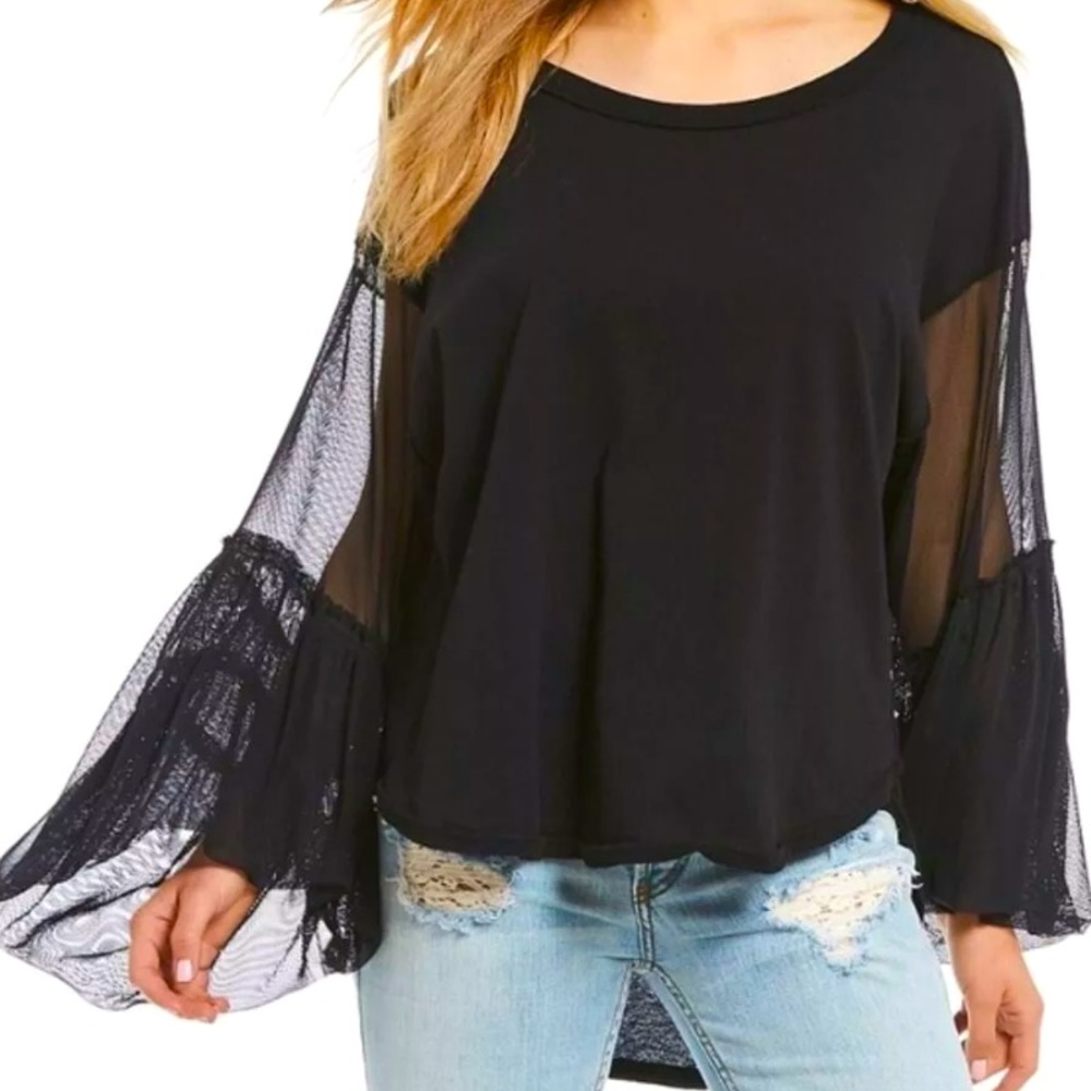 Free People "Still Got It" Mesh Bell Sleeve Top